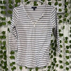 Chaps Women's Long Sleeve Striped Top - White and Black